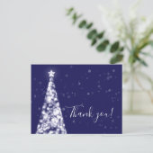 シルバーネイビーブルー結婚クリスマス感謝状 ポストカード (スタンド正面)