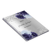 シルバーネイビーブルー花模様グラマエレガントラス ノートブック (右側)