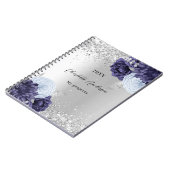シルバーネイビーブルー花模様グラマエレガントラス ノートブック (左側)