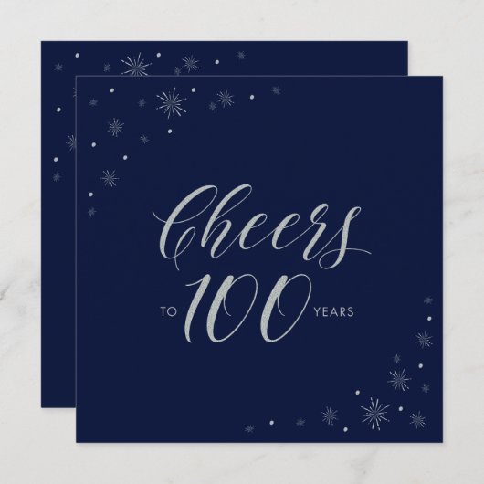 シルバーネイビー応援100thバースデーパーティースクエア 招待状 (正面/裏面)