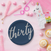 シルバーネイビー30バースデーパーティーグリッター"Thirty" ペーパープレート (パーティー)