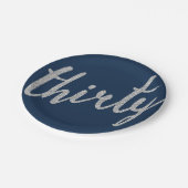 シルバーネイビー30バースデーパーティーグリッター"Thirty" ペーパープレート (アングル)