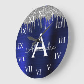 シルバーネービーブルーグリッターブラシメタルモノグラム ラージ壁時計 (傾斜)