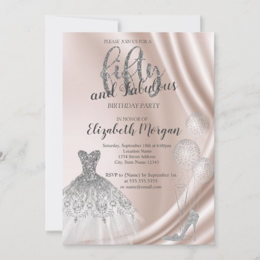 シルバーハイヒールドレス50thバースデーパーティー 招待状 (正面)