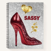 シルバーハイヒール靴の赤と金ゴールド | ノートブック (正面)