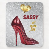 シルバーハイヒール靴の赤と金ゴールド | マウスパッド (正面)