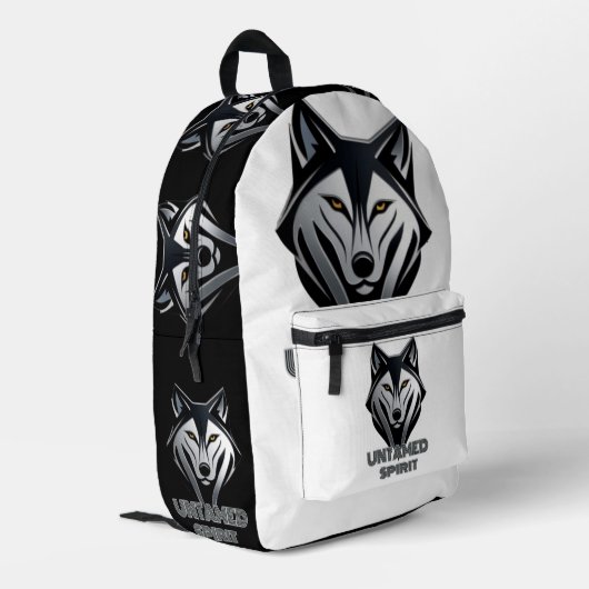 シルバーハイライトオンザダーク抽象芸術ウルフ型枠 プリントバックパック (裏面左端)