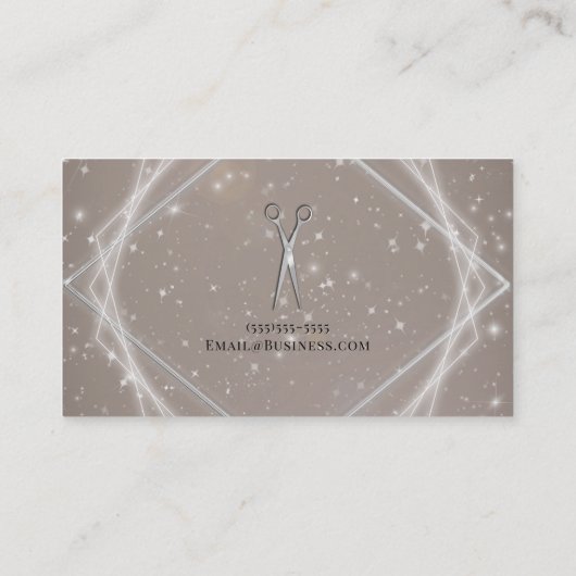 シルバーハサミ幾何学的グロー美容師 名刺 (裏面)