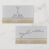 シルバーハサミ金ゴールドスパークルシック美容師 名刺 (正面/裏面)