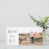 シルバーハッピーニューイヤーフェイクグリッターオンホワイト シーズンカード (スタンド正面)