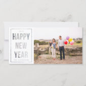 シルバーハッピーニューイヤーフェイクグリッターオンホワイト シーズンカード (正面)