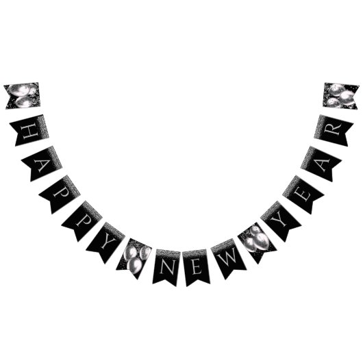 シルバーハッピーニューイヤー バンティングフラッグ (全)