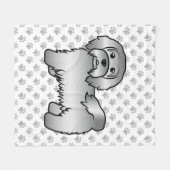 シルバーハバネカワイトカートゥーンドッグイラストレーション フリースブランケット (正面(横))