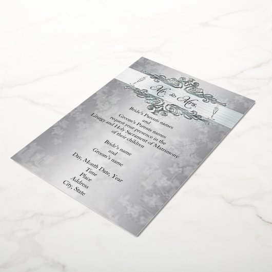 シルバーハピネス箔 ウェディング招待状 箔インビ 箔招待状 (回転した状態)