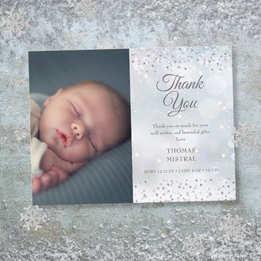 シルバーハートの感謝の写真　冬の赤ちゃんの誕生 案内ポストカード