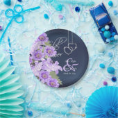 シルバーハートオンラベンダー&ネイビーサテン ペーパープレート (パーティー)