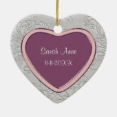 シルバーハートスワールベビーガール初めてのクリスマス セラミックオーナメント (裏面)