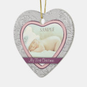 シルバーハートスワールベビーガール初めてのクリスマス セラミックオーナメント (左)
