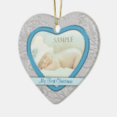 シルバーハートスワール男の赤ちゃん初めてのクリスマス セラミックオーナメント (左)