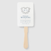 シルバーハートダークブルーとホワイトウェディングプログラム ハンドファン (正面)