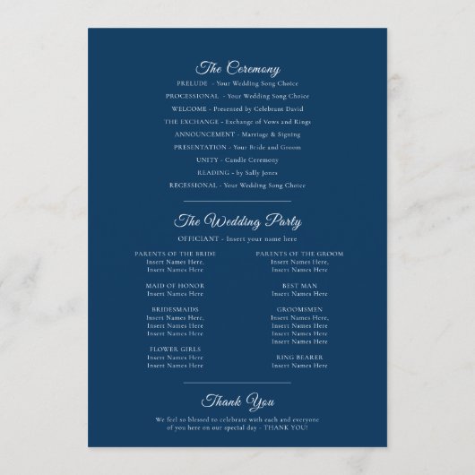 シルバーハートダークブルーとホワイトウェディングプログラム プログラム (裏面)