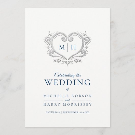 シルバーハートダークブルーとホワイトウェディングプログラム プログラム (正面)