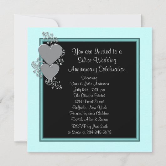 シルバーハートティール（緑がかった色）シルバー25周年記念パーティー 招待状 (裏面)