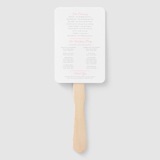 シルバーハートピンクと白の結婚式プログラム ハンドファン (裏面)