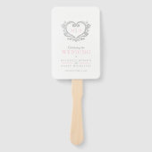 シルバーハートピンクと白の結婚式プログラム ハンドファン (正面)