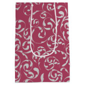 シルバーハートピンクダマスクパーソナライズされた ミディアムペーパーバッグ (裏面)