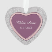 シルバーハートピンクベビーガール初めてのクリスマス オーナメント (裏面)
