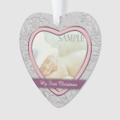 シルバーハートピンクベビーガール初めてのクリスマス オーナメント (正面)
