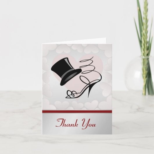 シルバーハートブラックトップハットとハイヒール サンキューカード (正面)