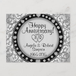 シルバーハートモノグラム | 結婚記念日招待状 インビテーションポストカード