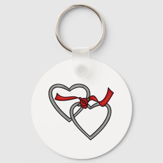 シルバーハートレッドリボンキーチェーン キーホルダー (正面)