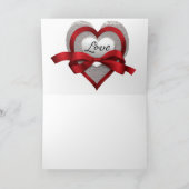 シルバーハートレッドリボンラブバレンタインデーカード カード (内部)