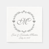 シルバーハート結婚モノグラーのナプキン スタンダードカクテルナプキン (正面)