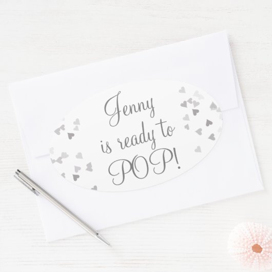 シルバーハート赤んポップ・アートの坊シャワー好き 楕円形シール (封筒)