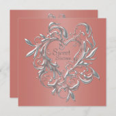 シルバーハート コーラル スイート16 誕生日 招待状 (正面/裏面)