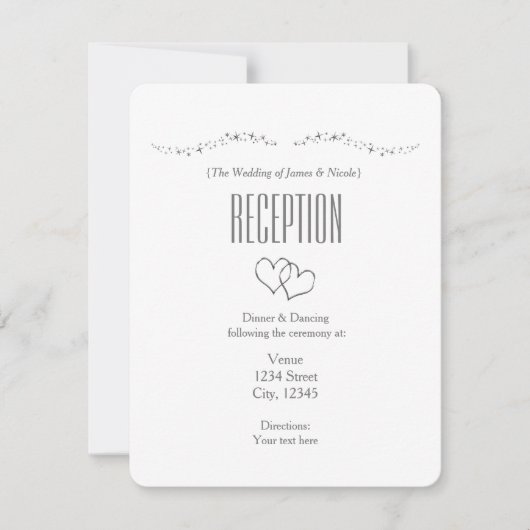 シルバーハート&スパークルウェディングレセプションカード 招待状 (正面)