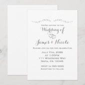 シルバーハート & スパークルホワイトの結婚式招待状 招待状 (正面/裏面)