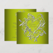 シルバーハート セージグリーン スイート16 誕生日 招待状 (正面/裏面)