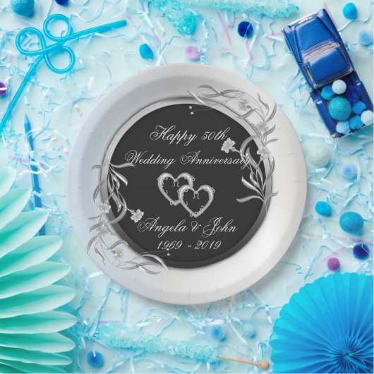 シルバーハート、フローラ結婚の記念日 ペーパープレート (パーティー)