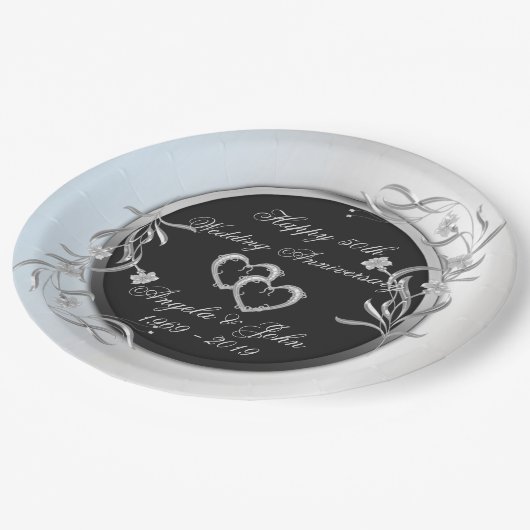 シルバーハート、フローラ結婚の記念日 ペーパープレート (アングル)