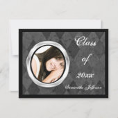 シルバーハーレキン丸枠写真卒業 招待状 (正面)