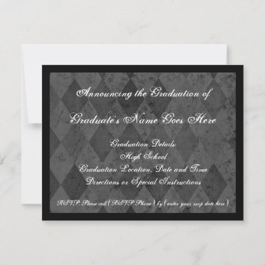 シルバーハーレキン丸枠写真卒業 招待状 (裏面)