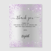 シルバーバイオレットグリッタースパークルサンキューカード マグネット招待状 (正面)