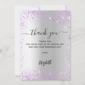 シルバーバイオレットグリッタースパークルサンキューカード 招待状 (正面)