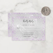 シルバーバイオレットグリッターバタフライウェディングRSVP ノートカード (正面/裏面インサイチュ)