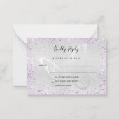 シルバーバイオレットグリッターバタフライウェディングRSVP ノートカード (正面)